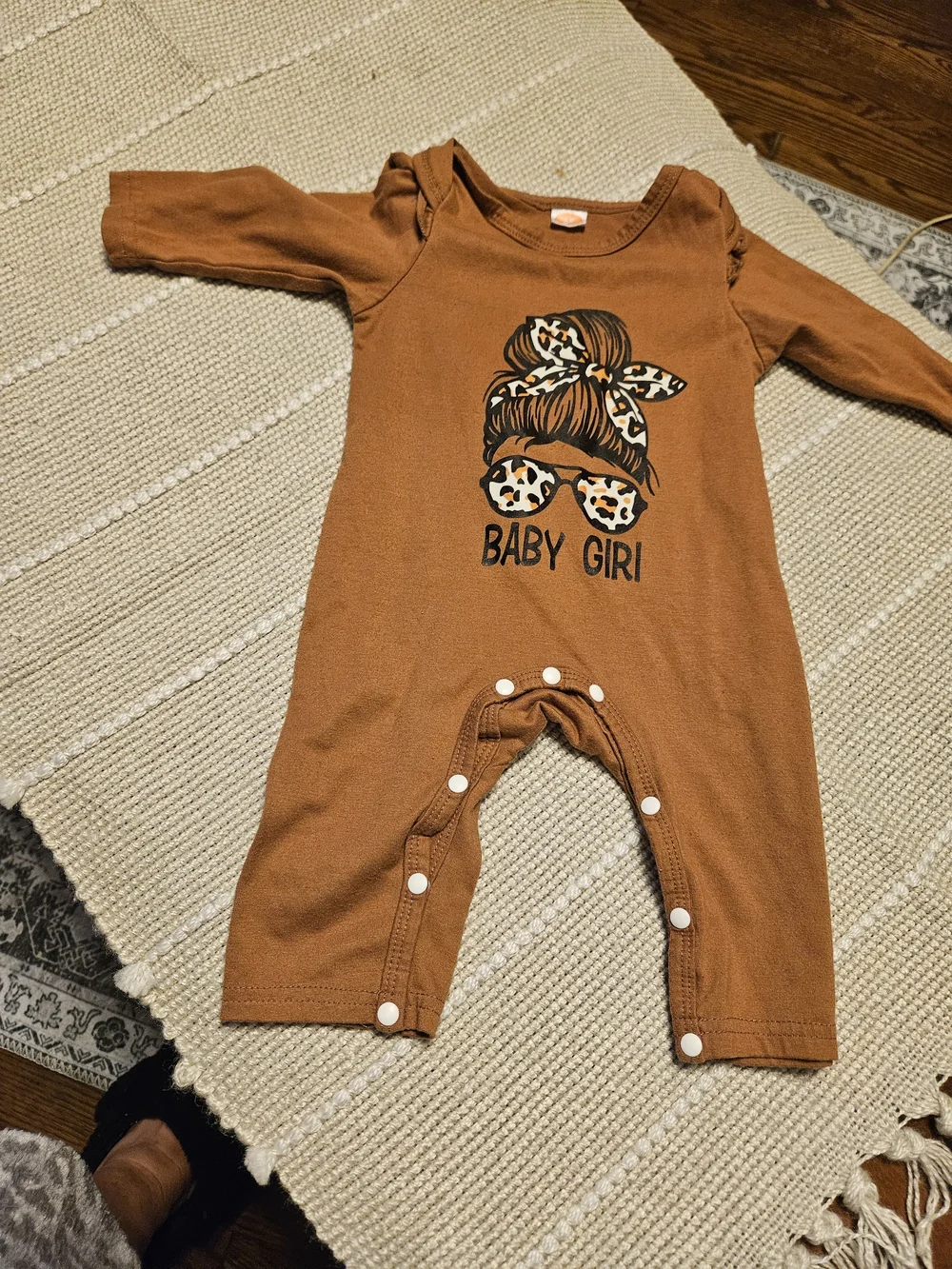 Port 68 Baby Girl Long Sleeve One-Piece Romper in Rust